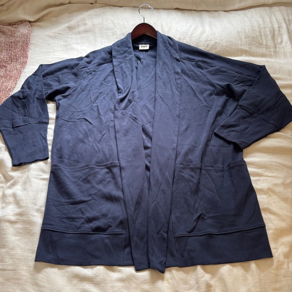 Pact Organic Cotton Airplane Cardigan XXL Navy Blue Open Front Pockets
